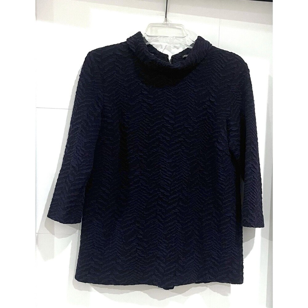J. Mclaughlin Sweater Sz M Chevron Textured 3/4 Sleeve Mock Neck Blue Black